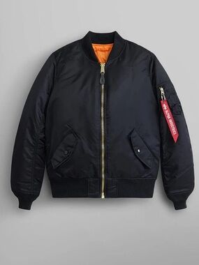 Alpha Industries Black Bomber Jacket with Orange Lining
